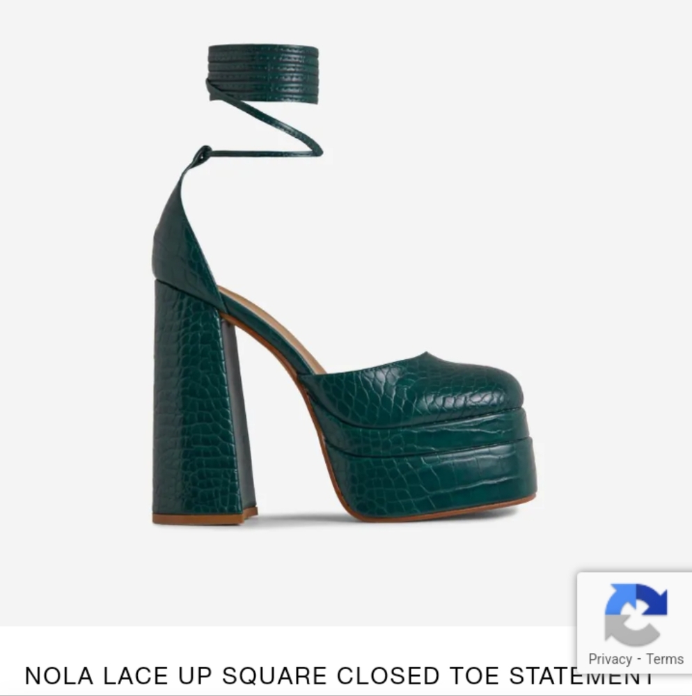 NOLA LACE UP SQUARE CLOSED TOE STATEMENT PLATFORM BLOCK HEEL IN DARK GREEN